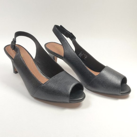 Clarks Shoes - Clarks Heavenly Leah Sling-Back Heels Black Lizard